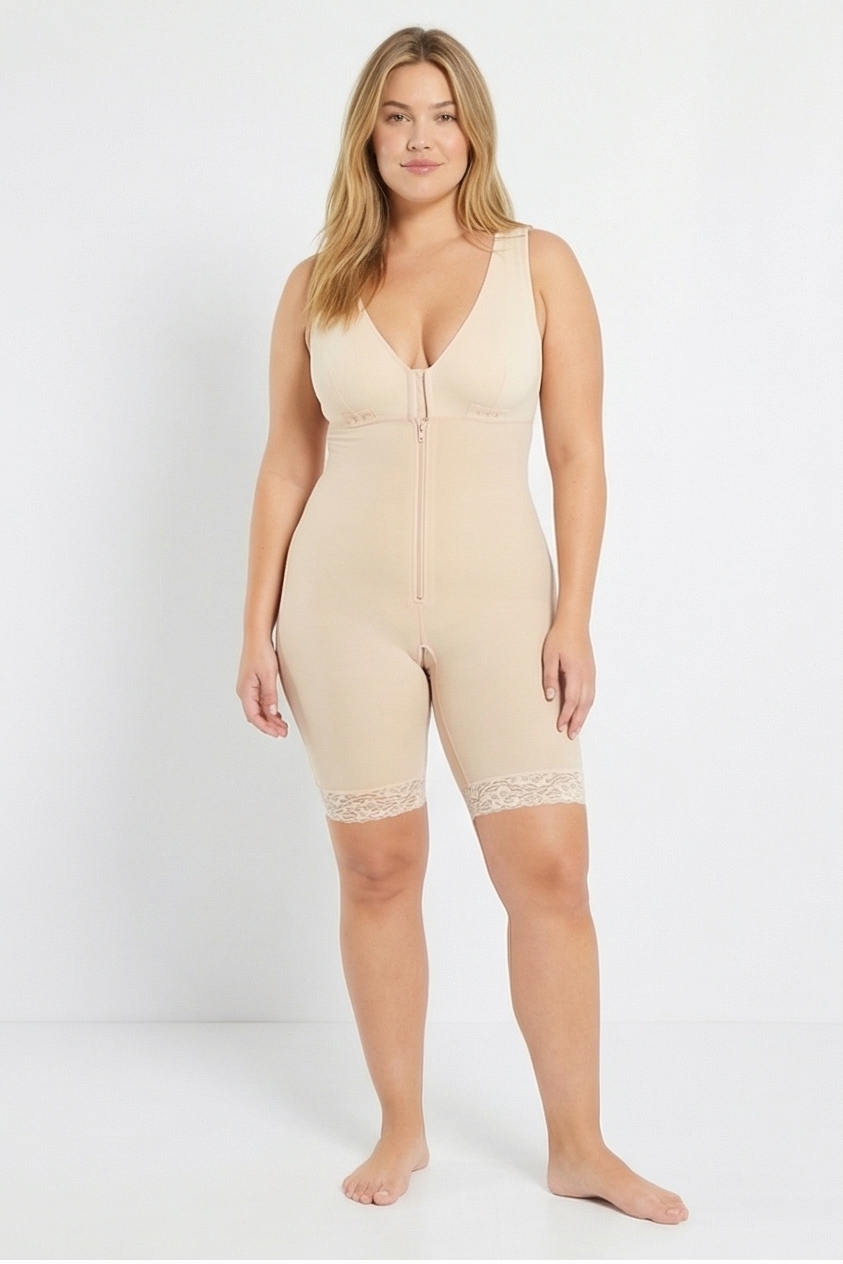Full Size Lace Trim Shapewear with Zipper Fitggins