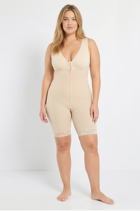 Full Size Lace Trim Shapewear with Zipper Fitggins