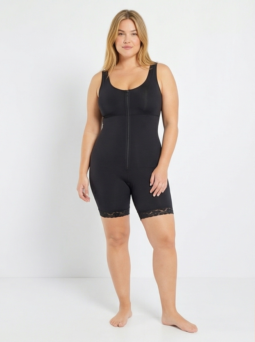 Full Size Zip-Up Lace Detail Shapewear Fitggins