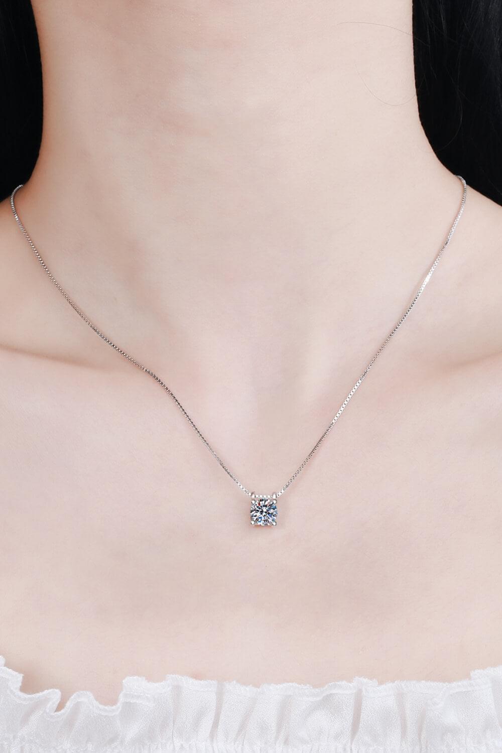 1 Carat Moissanite 925 Sterling Silver Chain Necklace - Necklaces - FITGGINS