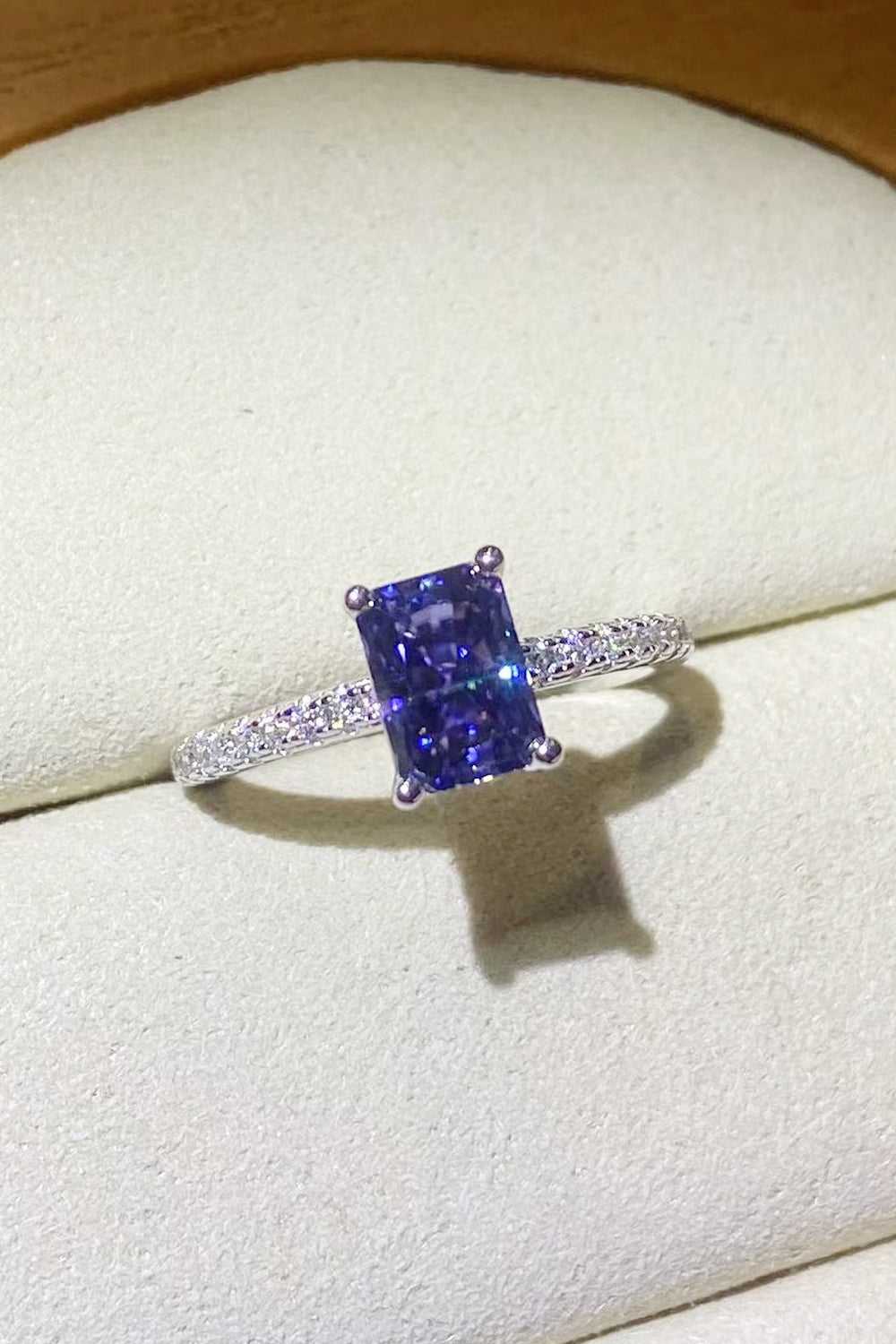 1 Carat Moissanite 925 Sterling Silver Rectangle Ring in Blue - Rings - FITGGINS