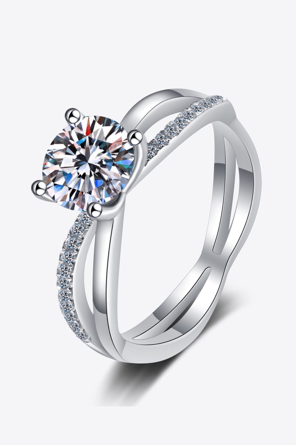 1 Carat Moissanite Crisscross Split Shank Ring - Rings - FITGGINS