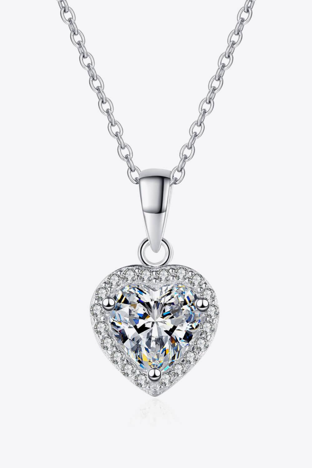 1 Carat Moissanite Heart Pendant Chain Necklace - Necklaces - FITGGINS