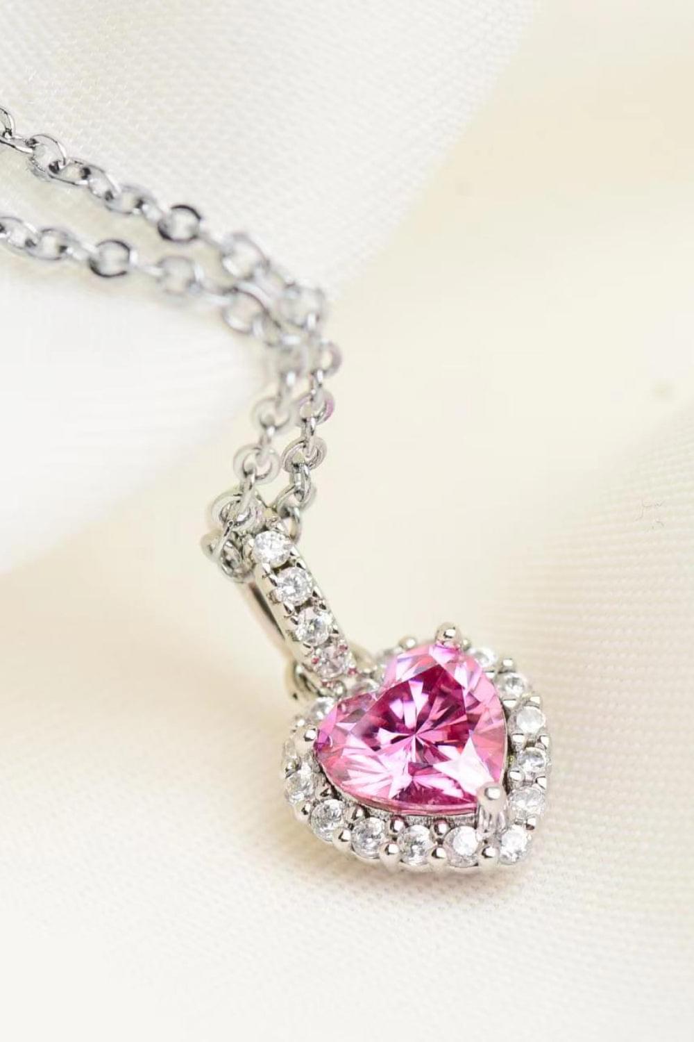 1 Carat Moissanite Heart Pendant Necklace - Necklaces - FITGGINS
