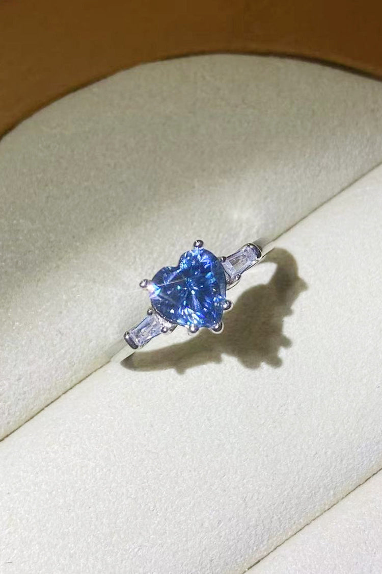 1 Carat Moissanite Heart-Shaped Platinum-Plated Ring in Blue - Rings - FITGGINS