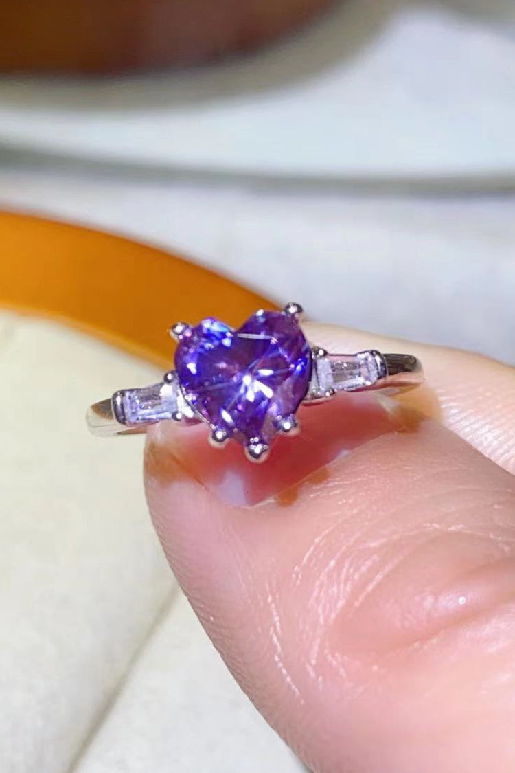 1 Carat Moissanite Heart-Shaped Platinum-Plated Ring in Purple - Rings - FITGGINS