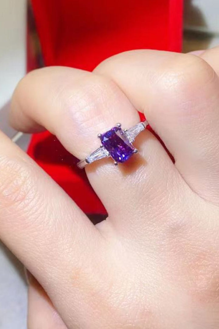 1 Carat Moissanite Platinum-Plated Rectangle Ring in Purple - Rings - FITGGINS
