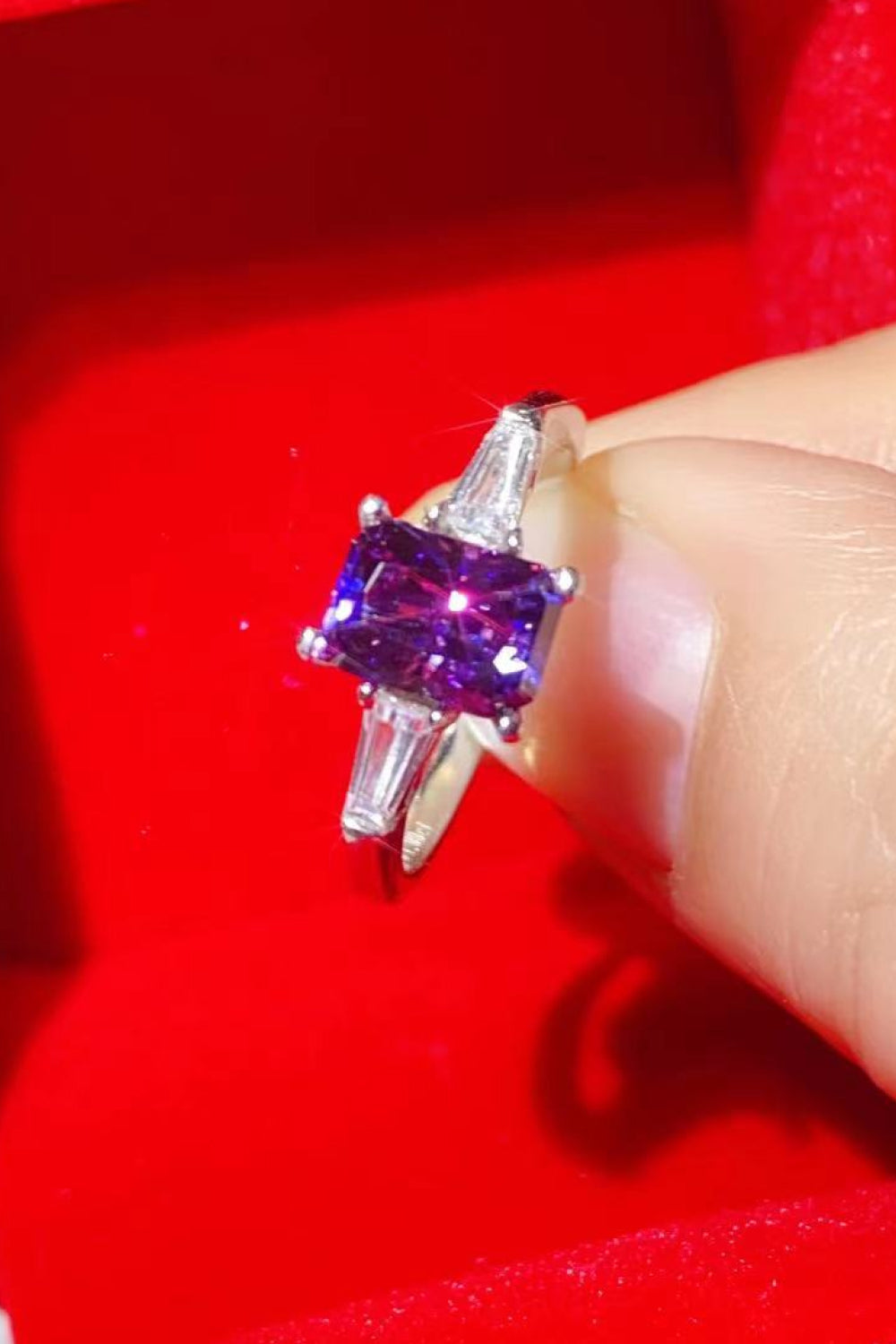 1 Carat Moissanite Platinum-Plated Rectangle Ring in Purple - Rings - FITGGINS