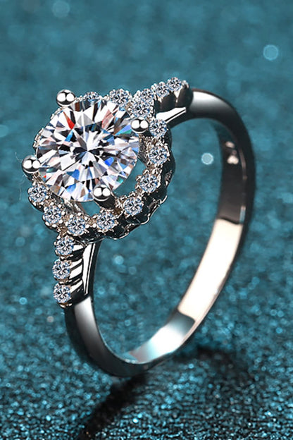 1 Carat Moissanite Rhodium-Plated Halo Ring - Rings - FITGGINS