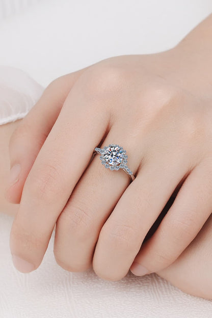 1 Carat Moissanite Rhodium-Plated Halo Ring - Rings - FITGGINS