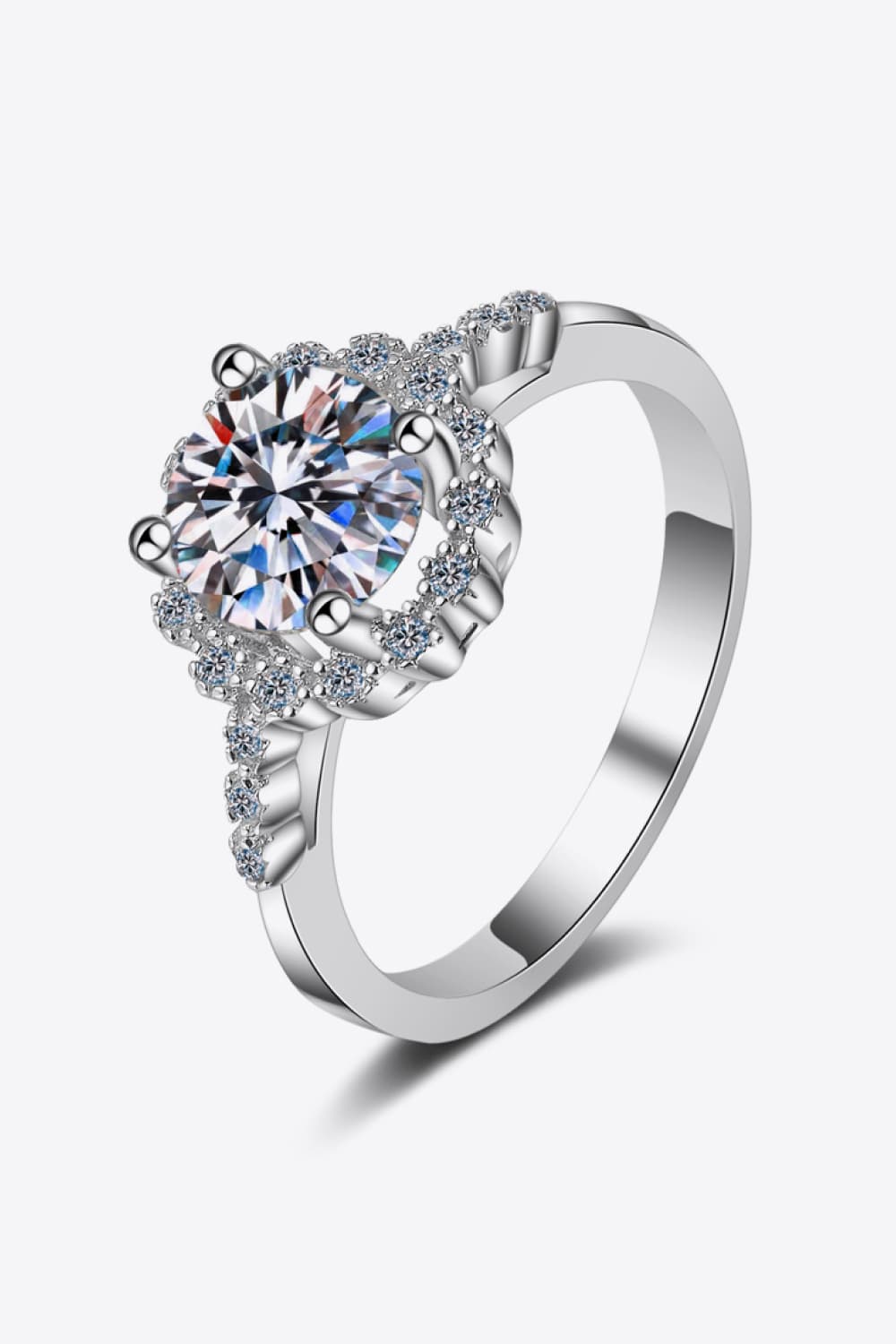 1 Carat Moissanite Rhodium-Plated Halo Ring - Rings - FITGGINS