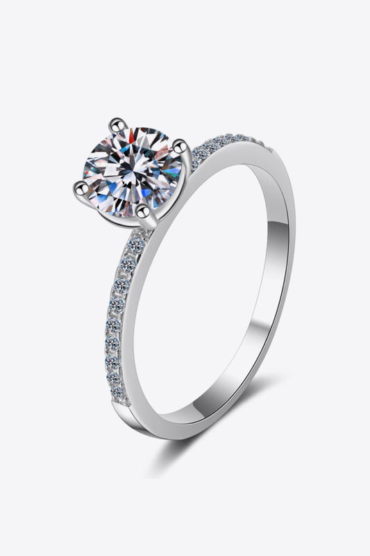 1 Carat Moissanite Rhodium-Plated Side Stone Ring - Rings - FITGGINS