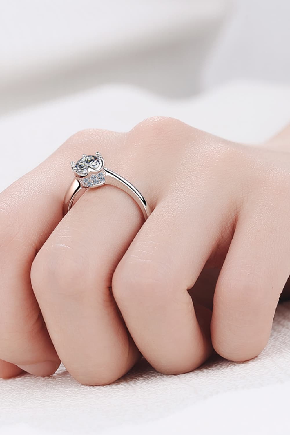 1 Carat Moissanite Rhodium-Plated Solitaire Ring - Rings - FITGGINS