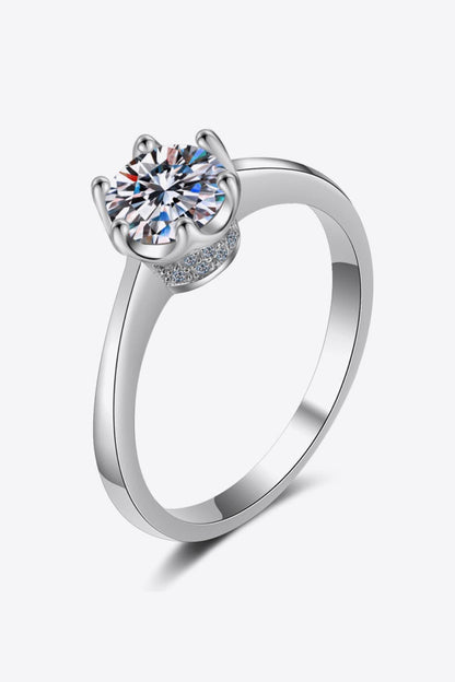 1 Carat Moissanite Rhodium-Plated Solitaire Ring - Rings - FITGGINS