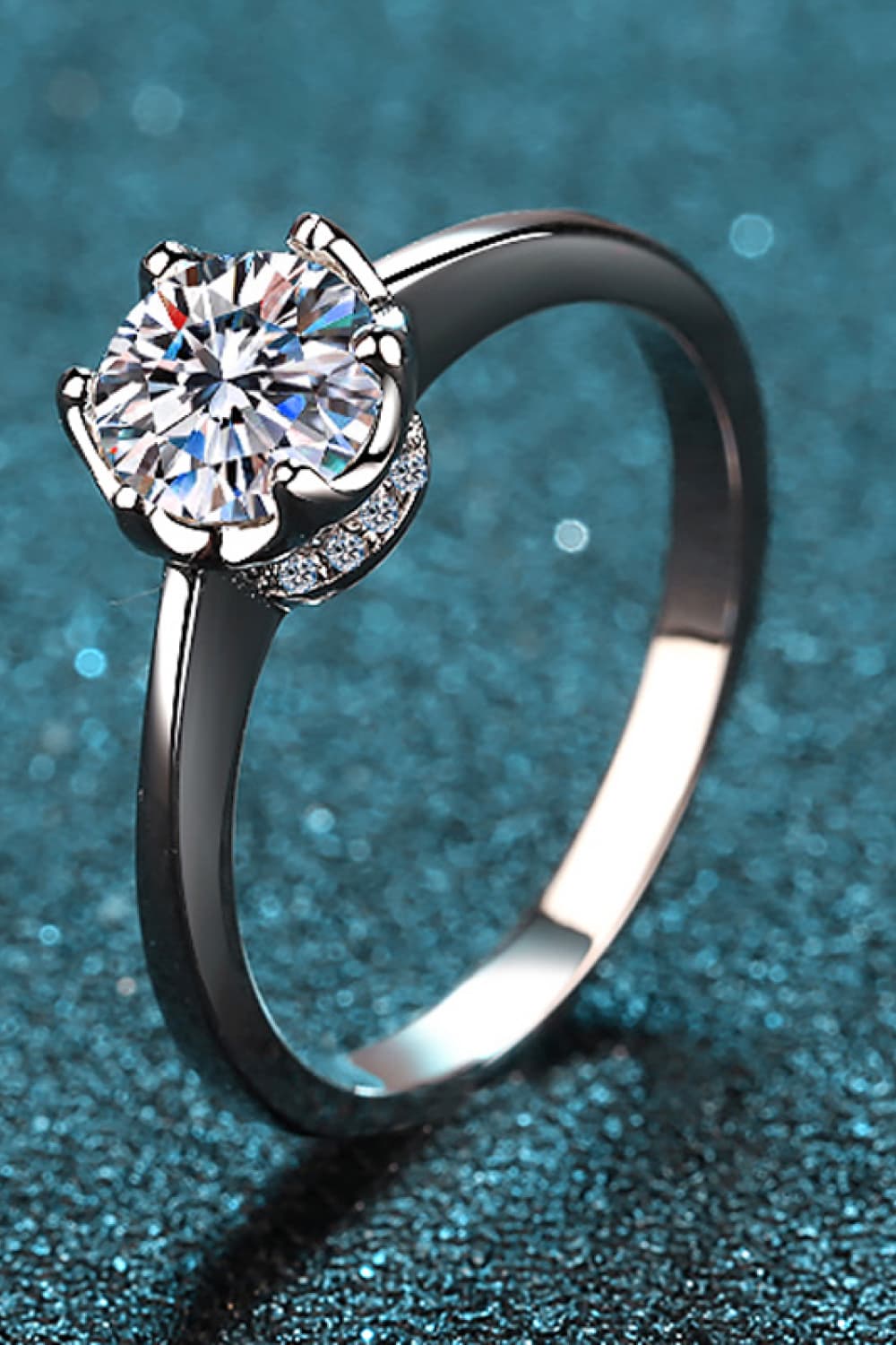 1 Carat Moissanite Rhodium-Plated Solitaire Ring - Rings - FITGGINS