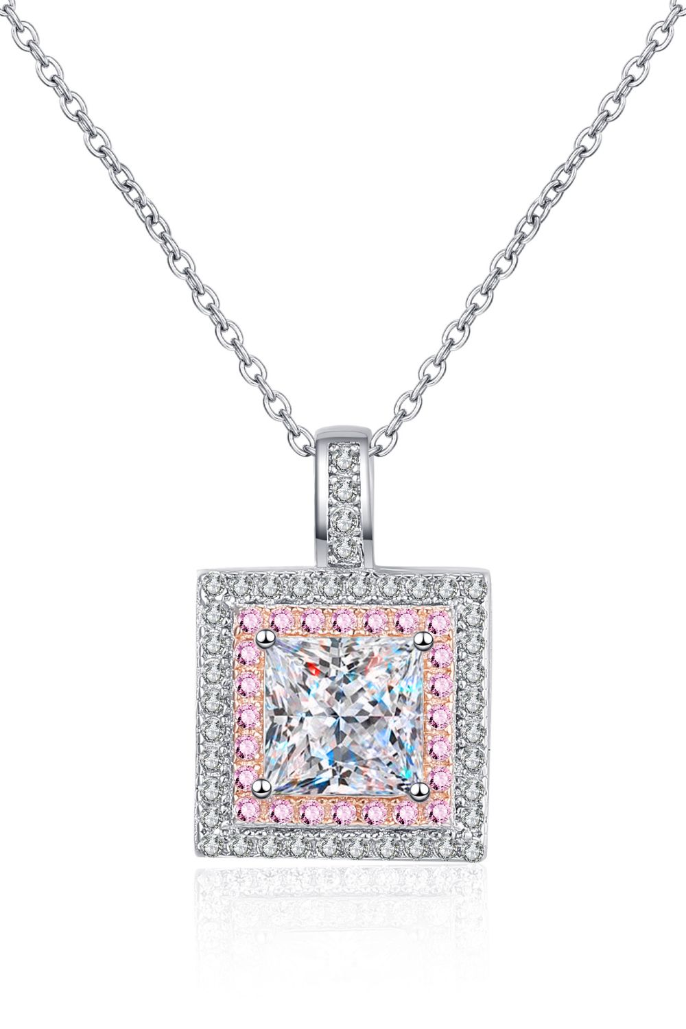 1 Carat Moissanite Square Pendant Chain Necklace - Necklaces - FITGGINS