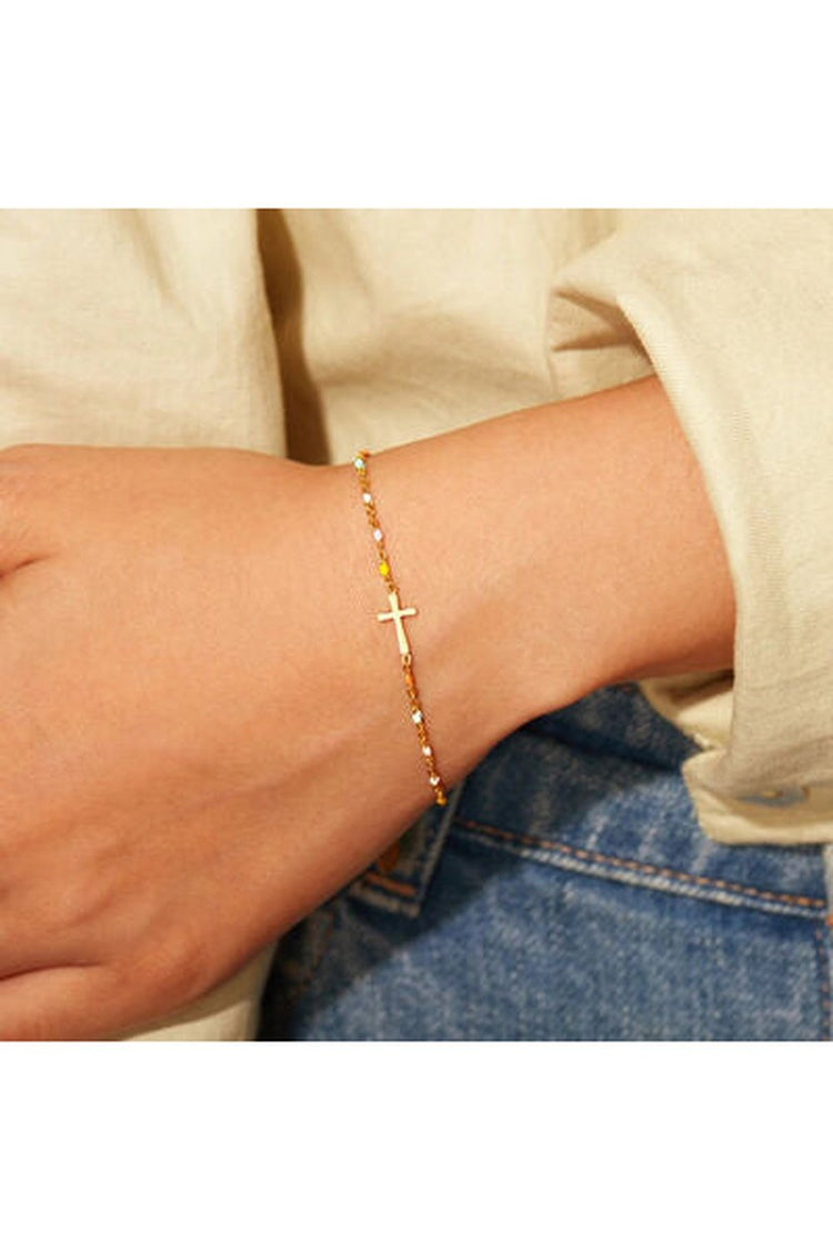 18K Gold-Plated Cross Bead Bracelet - Bracelets - FITGGINS