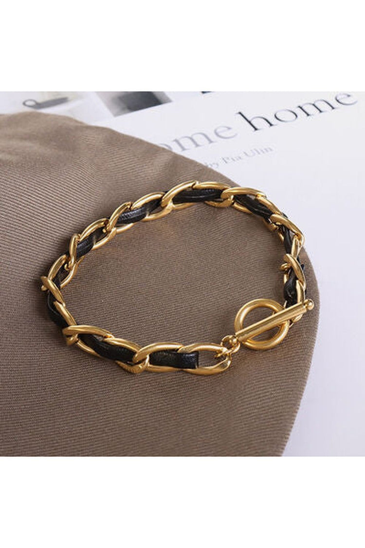 18K Gold-Plated Leather Chain Bracelet - Bracelets - FITGGINS