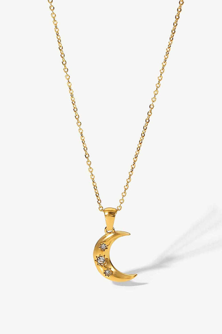 18K Gold Plated Inlaid Zircon Moon Pendant Necklace - Necklaces - FITGGINS