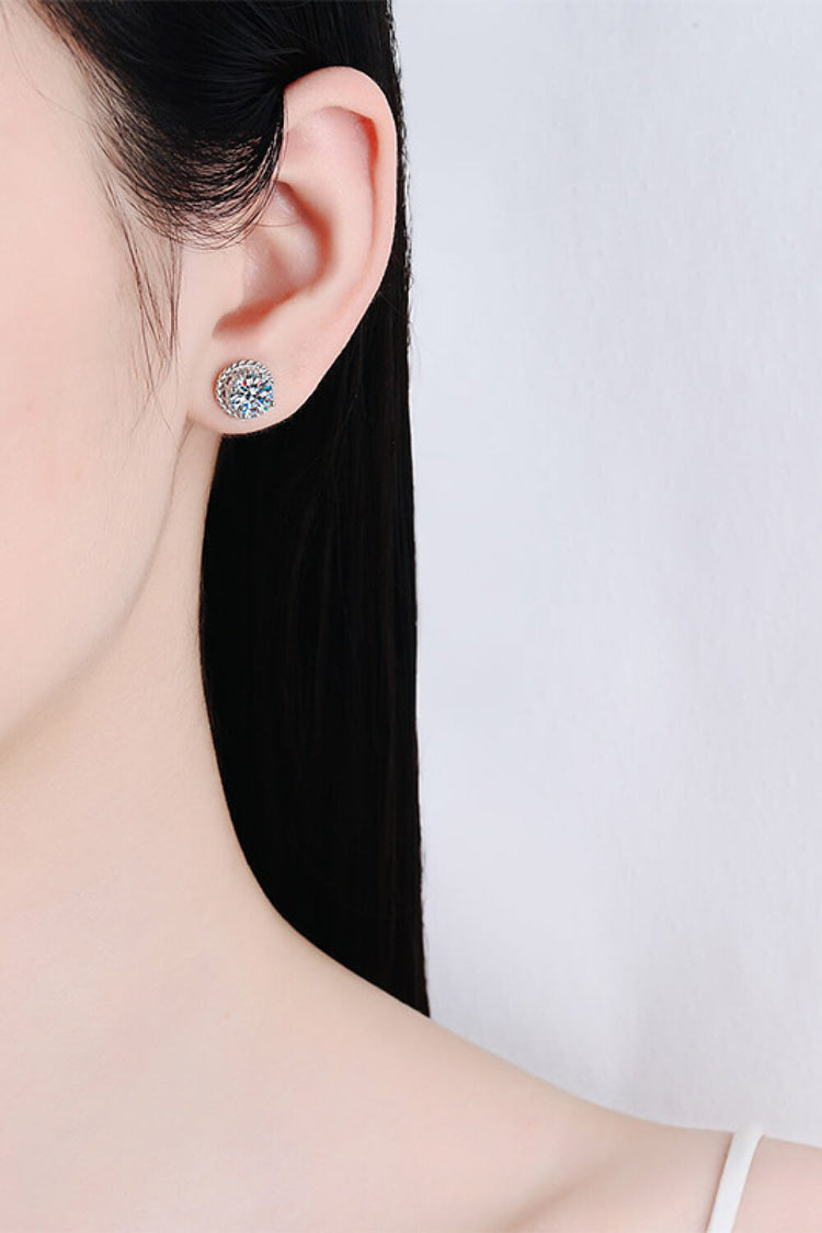 1 Carat Moissanite Rhodium-Plated Round Stud Earrings - Earrings - FITGGINS