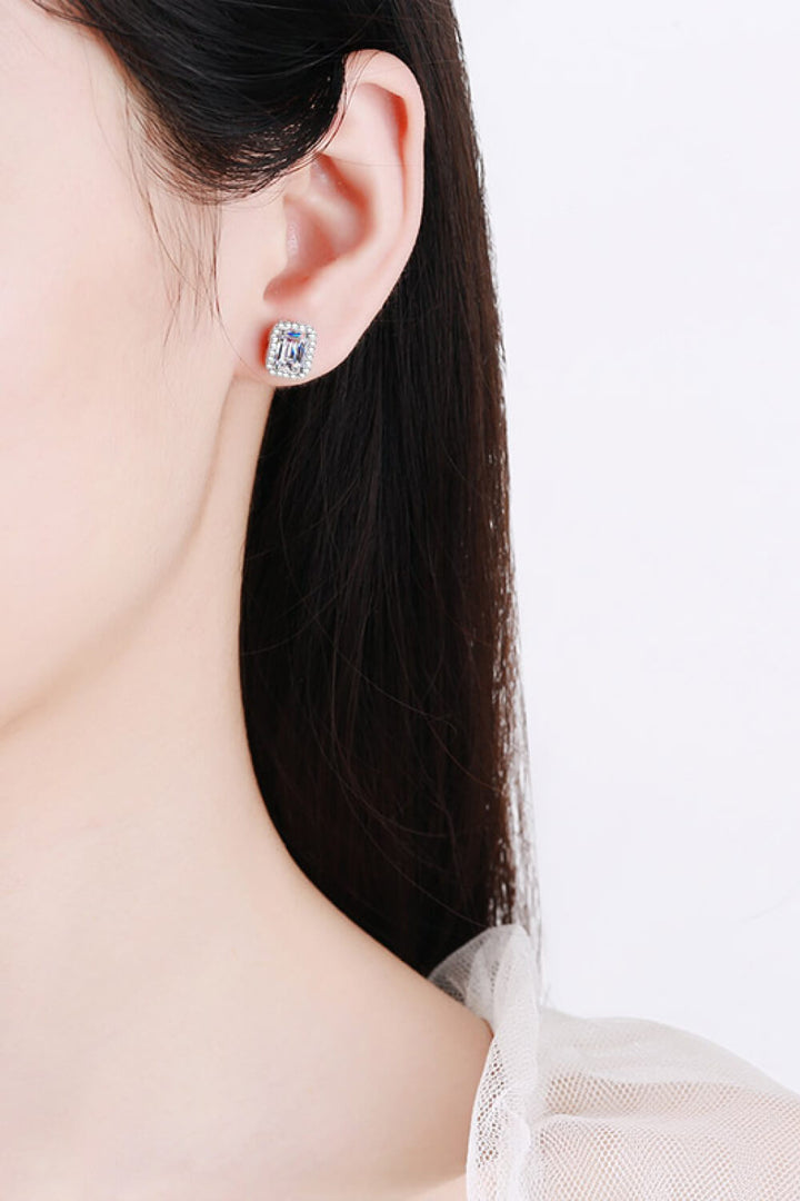 1 Carat Moissanite Rhodium-Plated Square Stud Earrings - Earrings - FITGGINS