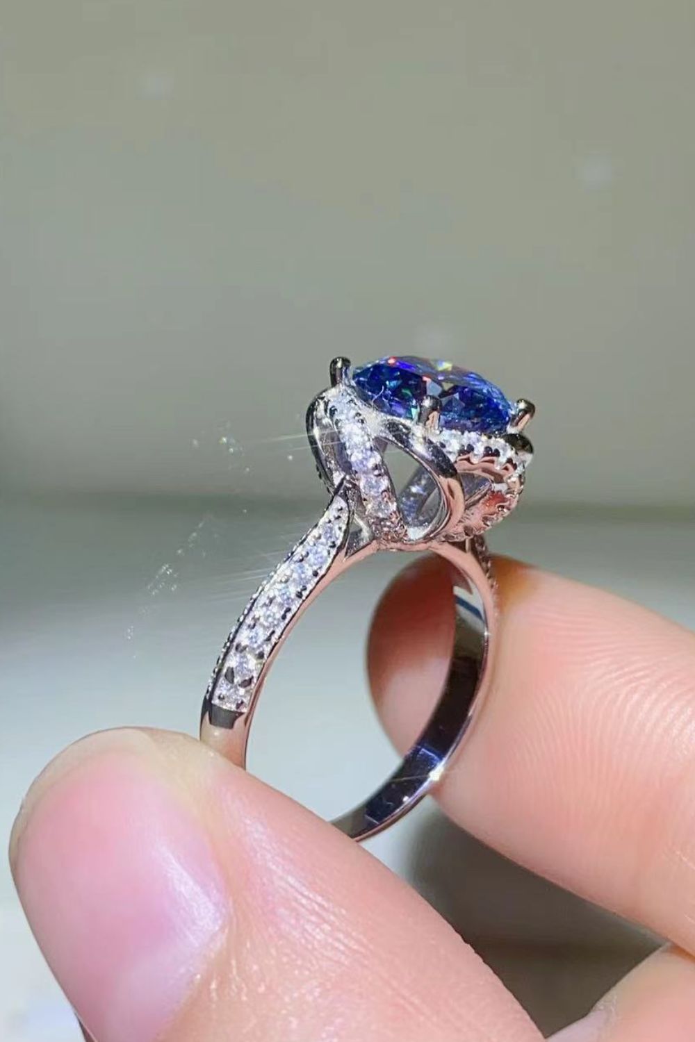 2 Carat Cobalt Blue Moissanite 925 Sterling Silver Ring - Rings - FITGGINS