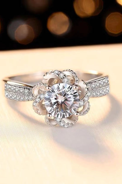 2 Carat Moissanite Floral Platinum-Plated Ring - Rings - FITGGINS