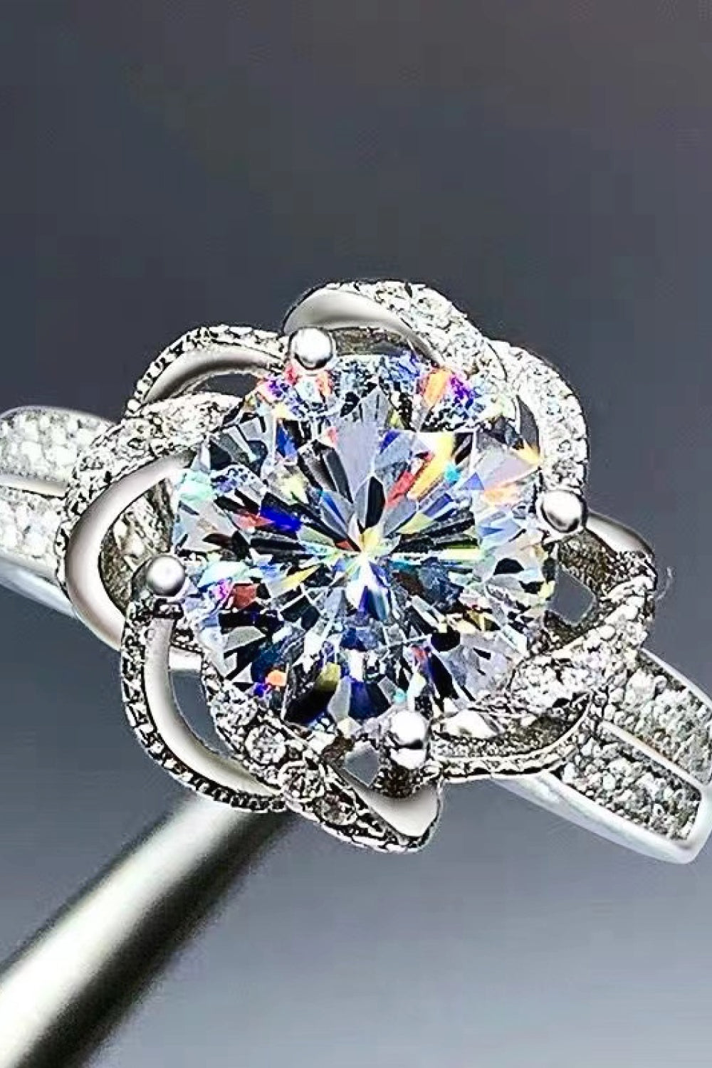 2 Carat Moissanite Floral Platinum-Plated Ring - Rings - FITGGINS