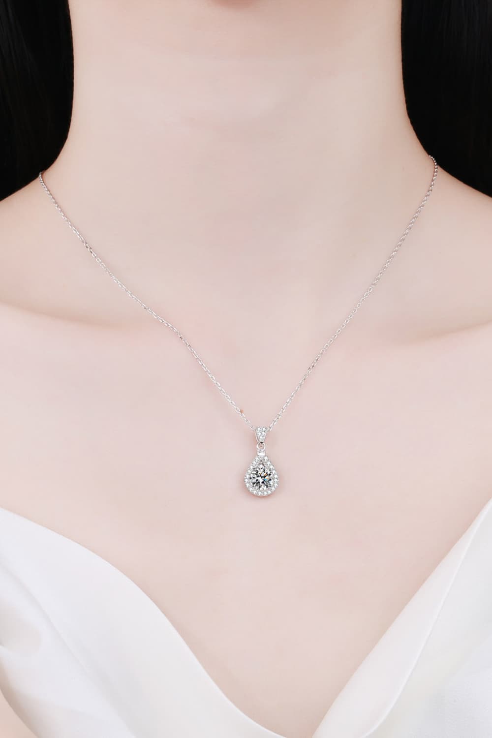 2 Carat Moissanite Teardrop Pendant 925 Sterling Silver Necklace - Necklaces - FITGGINS