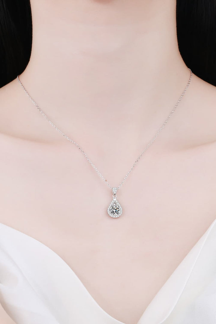 2 Carat Moissanite Teardrop Pendant 925 Sterling Silver Necklace - Necklaces - FITGGINS