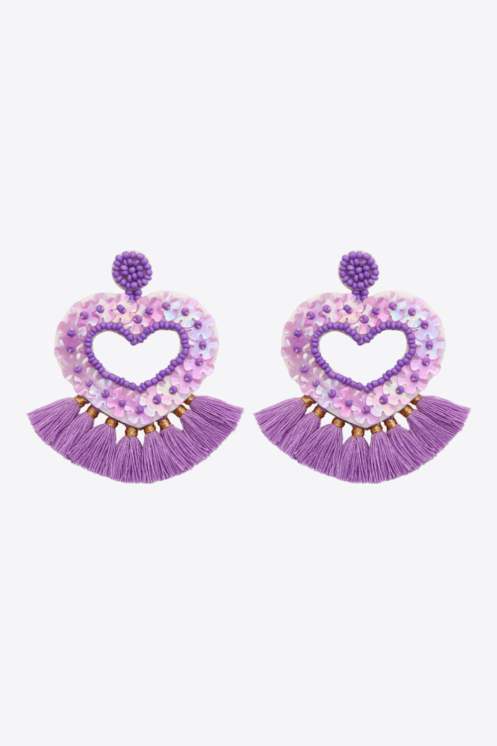 2-Pair Boho Style Heart Tassel Dangle Earrings - Earrings - FITGGINS