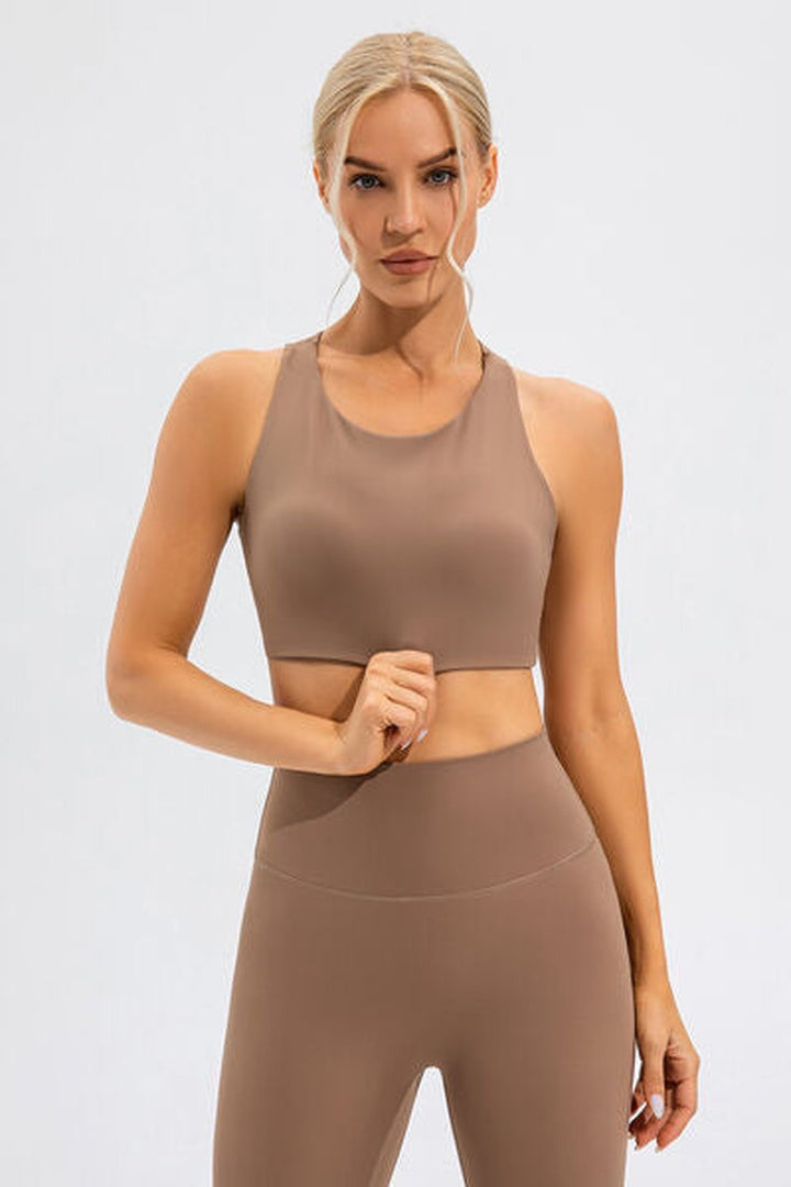 Round Neck Cutout Cropped Active Tank - Crop Tops & Tank Tops - FITGGINS