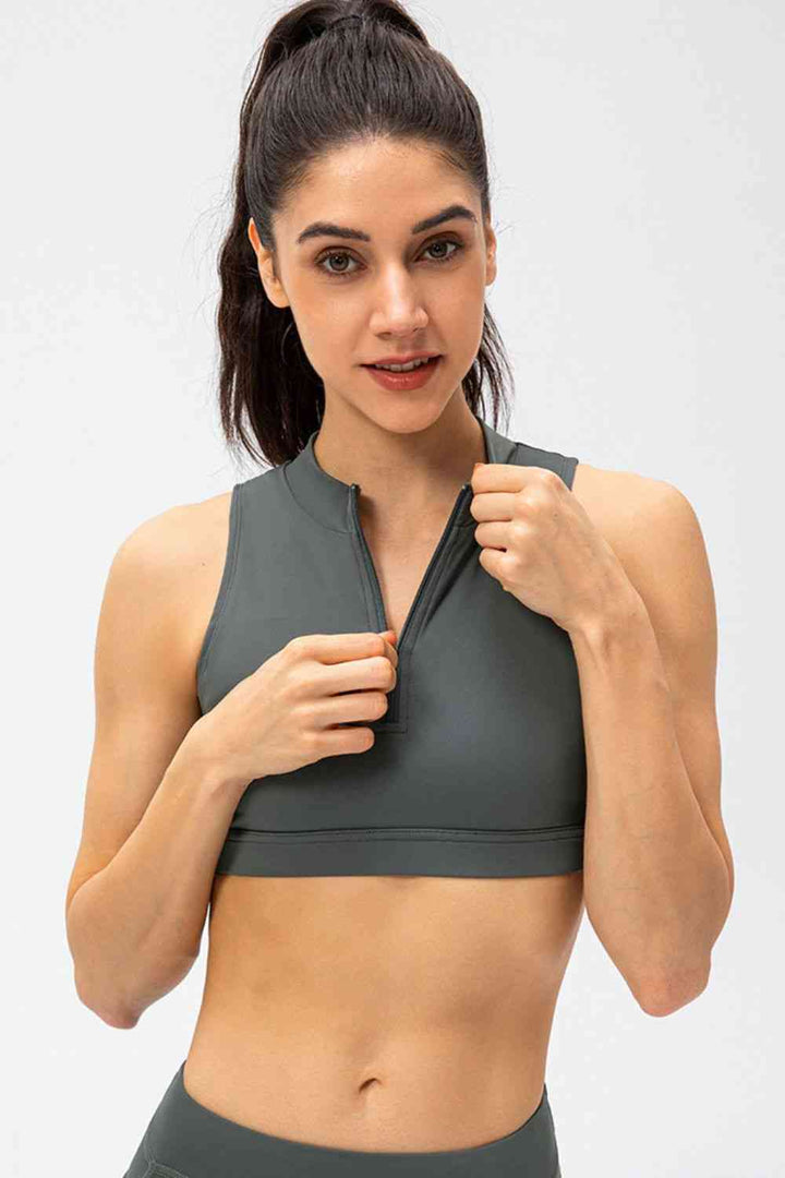 Full Size Cropped Cutout Back Zipper Front Active Tank Top - Crop Tops & Tank Tops - FITGGINS