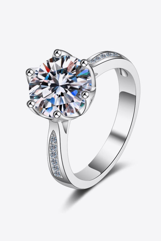 3 Carat Moissanite Rhodium-Plated Side Stone Ring - Rings - FITGGINS