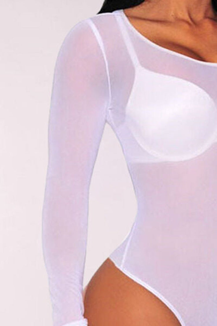 Round Neck Long Sleeve Bodysuit - Bodysuit - FITGGINS