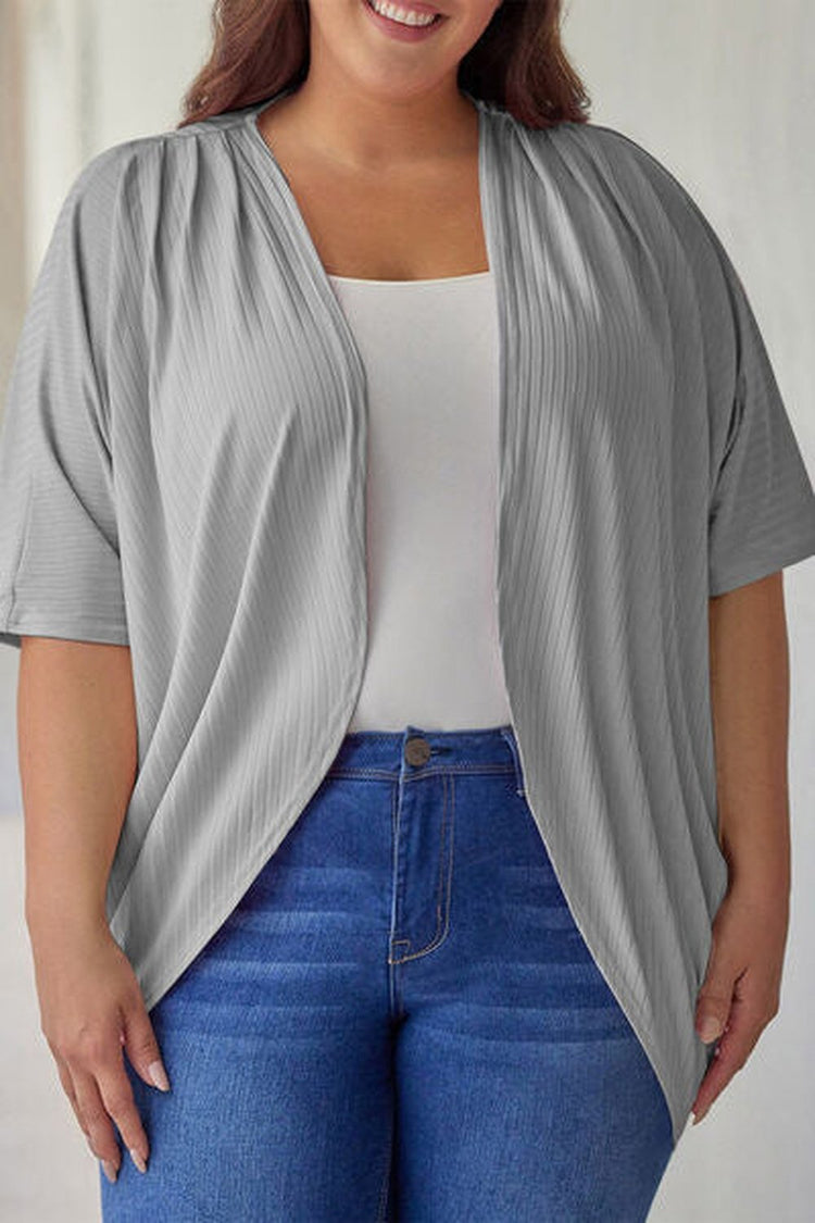 Plus Size Ribbed Cocoon Cover Up - Cardigans - FITGGINS