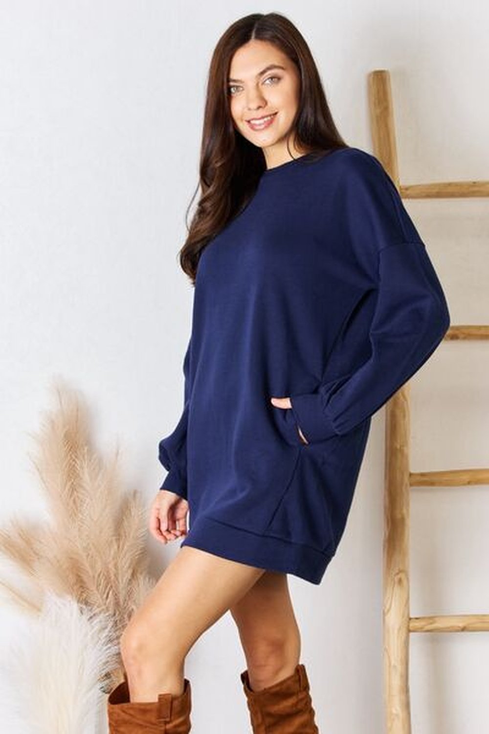 Zenana Oversized Round Neck Long Sleeve Sweatshirt - Pullover Sweaters - FITGGINS