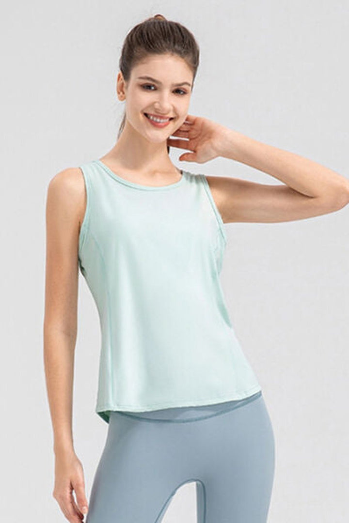 Wide Strap Round Neck Active Tank - Crop Tops & Tank Tops - FITGGINS