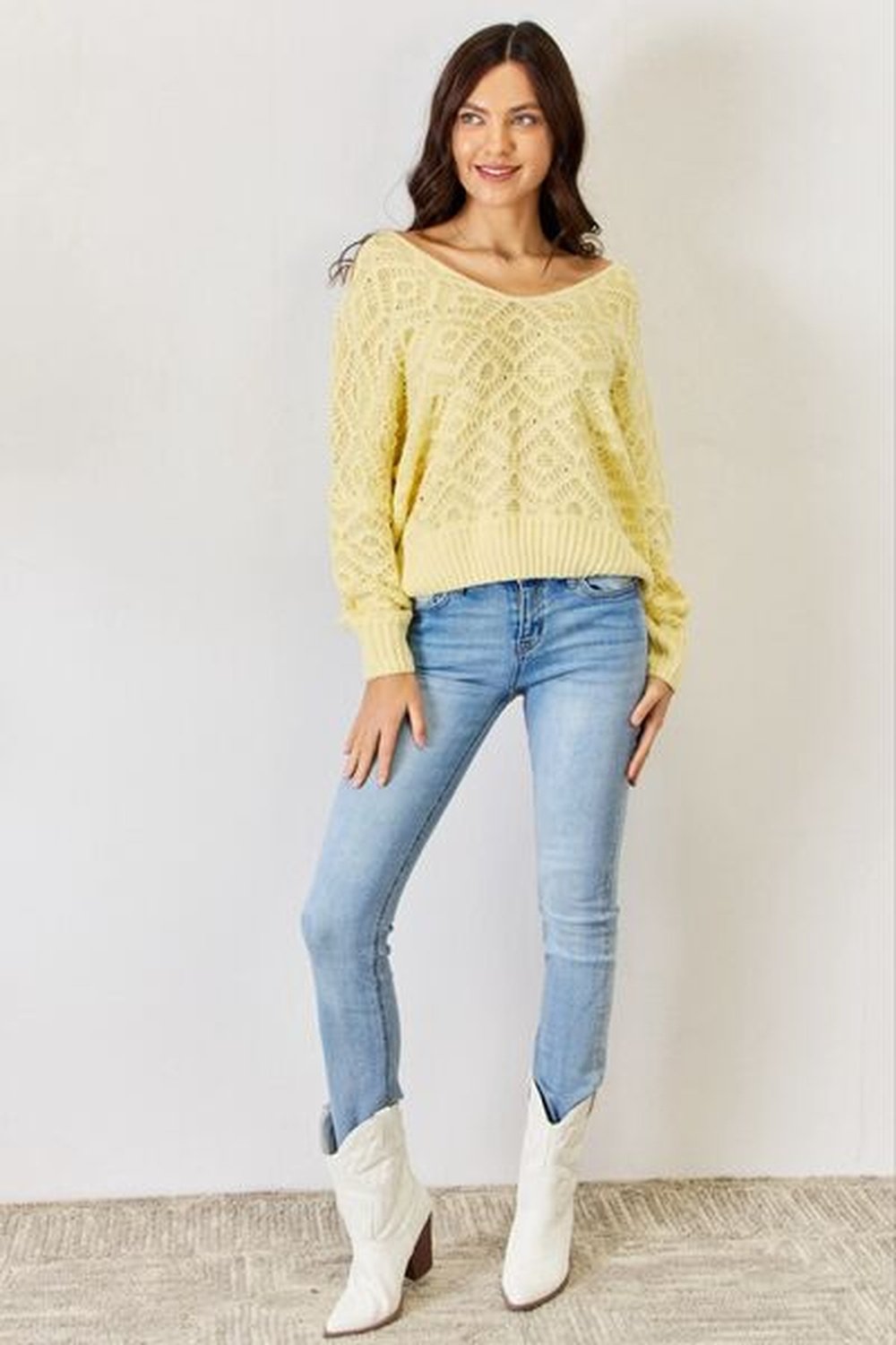 HYFVE V-Neck Patterned Long Sleeve Sweater - Pullover Sweaters - FITGGINS