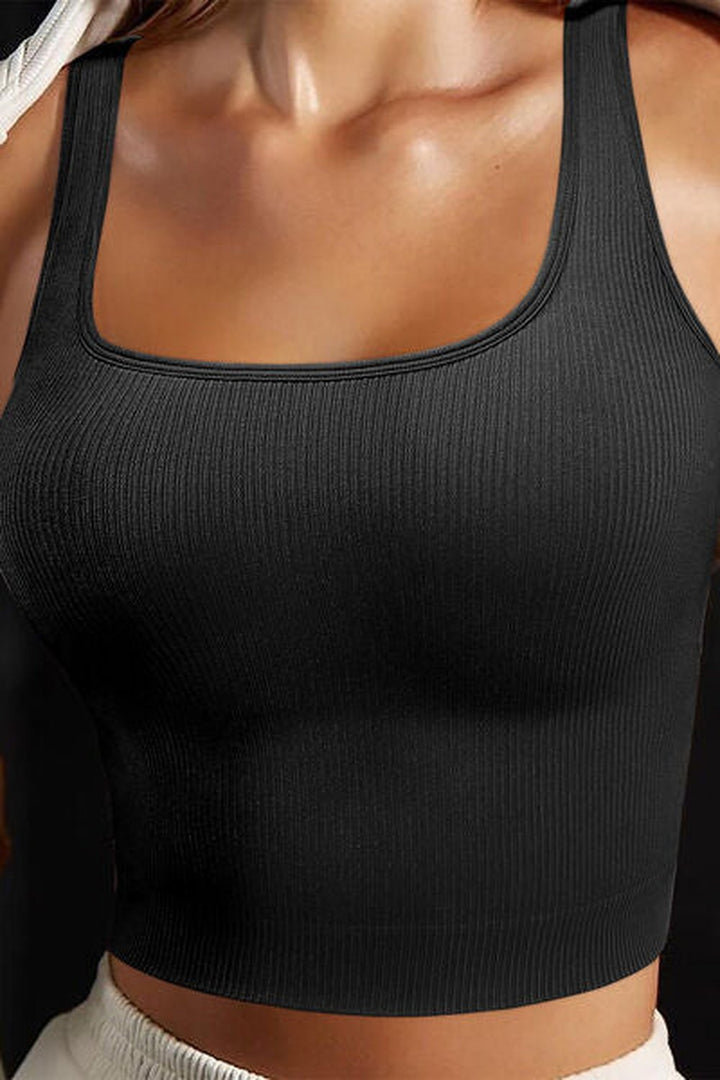 Square Neck Wide Strap Active Tank - Crop Tops & Tank Tops - FITGGINS