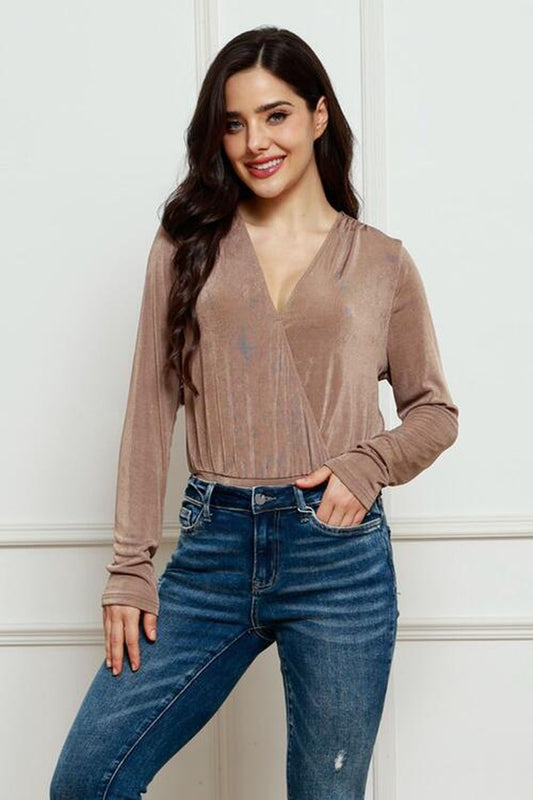 V-Neck Long Sleeve Bodysuit - Bodysuit - FITGGINS