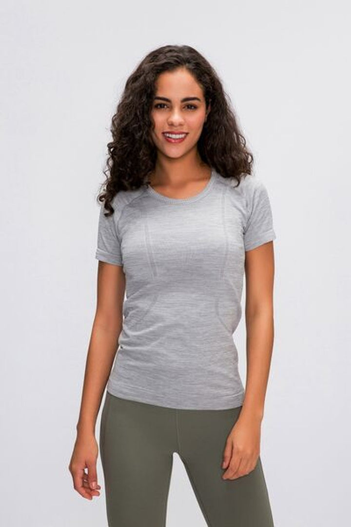 Round Neck Short Sleeve Active T-Shirt - Crop Tops & Tank Tops - FITGGINS