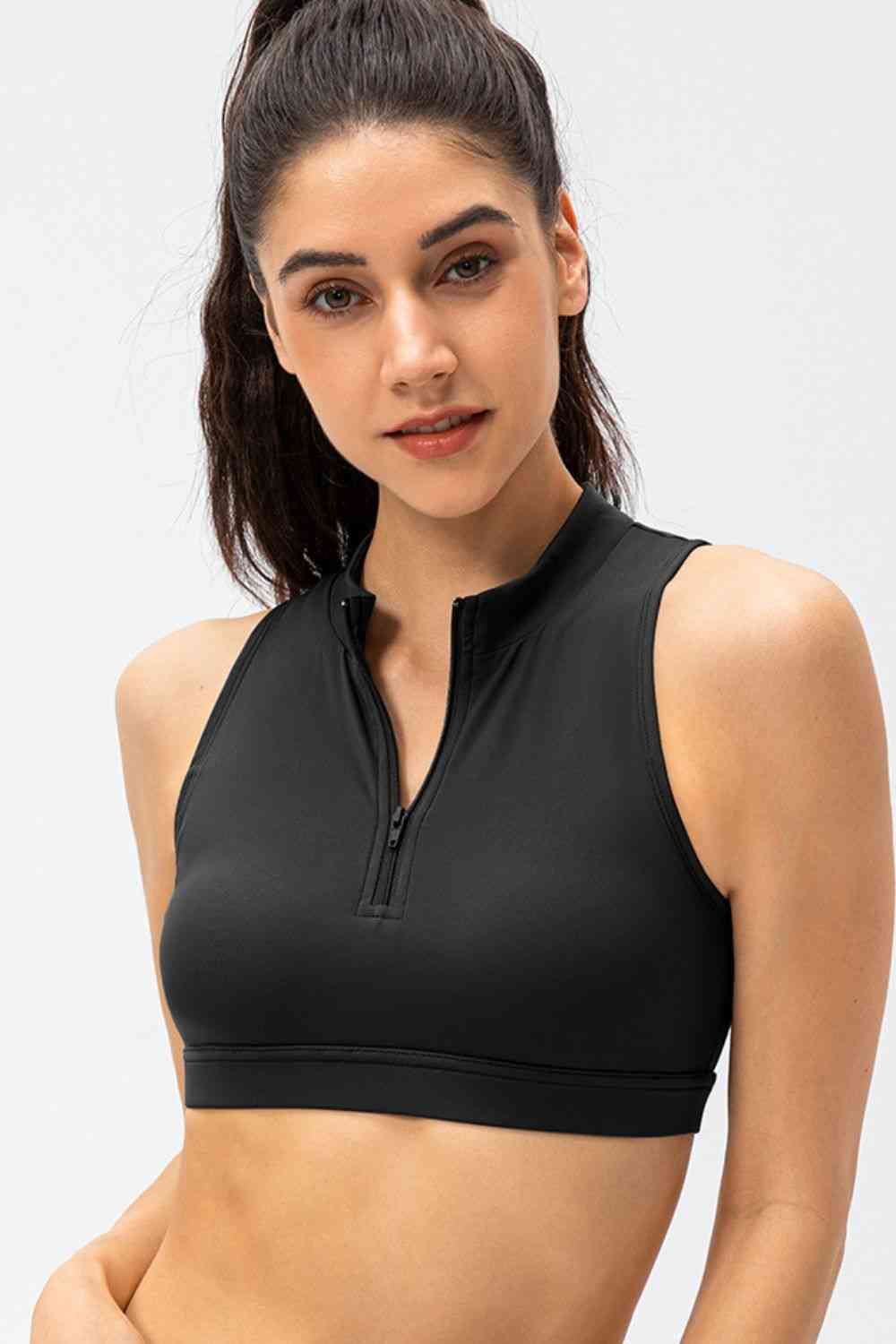Full Size Cropped Cutout Back Zipper Front Active Tank Top - Crop Tops & Tank Tops - FITGGINS