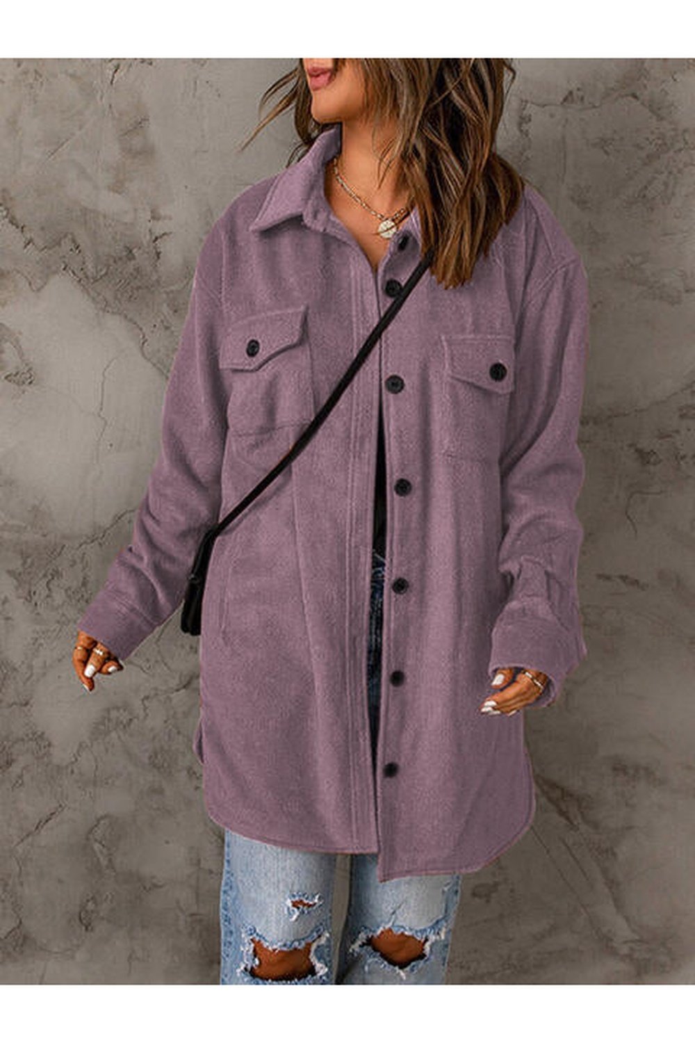 Drop Shoulder Button Down Collared Coat - Jackets - FITGGINS