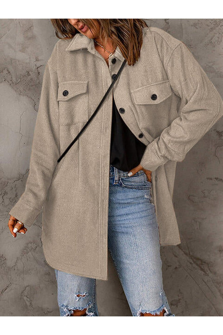 Drop Shoulder Button Down Collared Coat - Jackets - FITGGINS