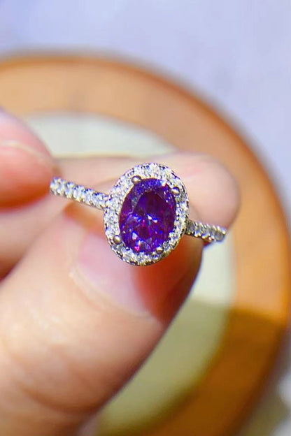 925 Sterling Silver 1 Carat Purple Moissanite Ring - Rings - FITGGINS