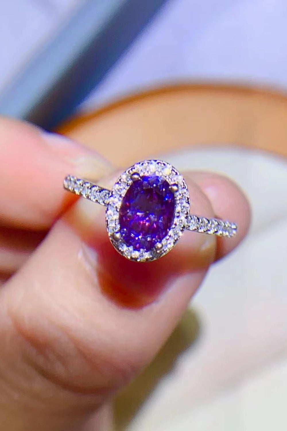 925 Sterling Silver 1 Carat Purple Moissanite Ring - Rings - FITGGINS