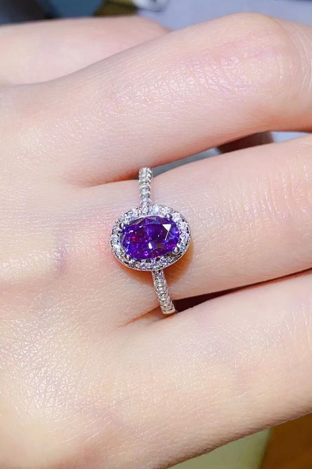 925 Sterling Silver 1 Carat Purple Moissanite Ring - Rings - FITGGINS