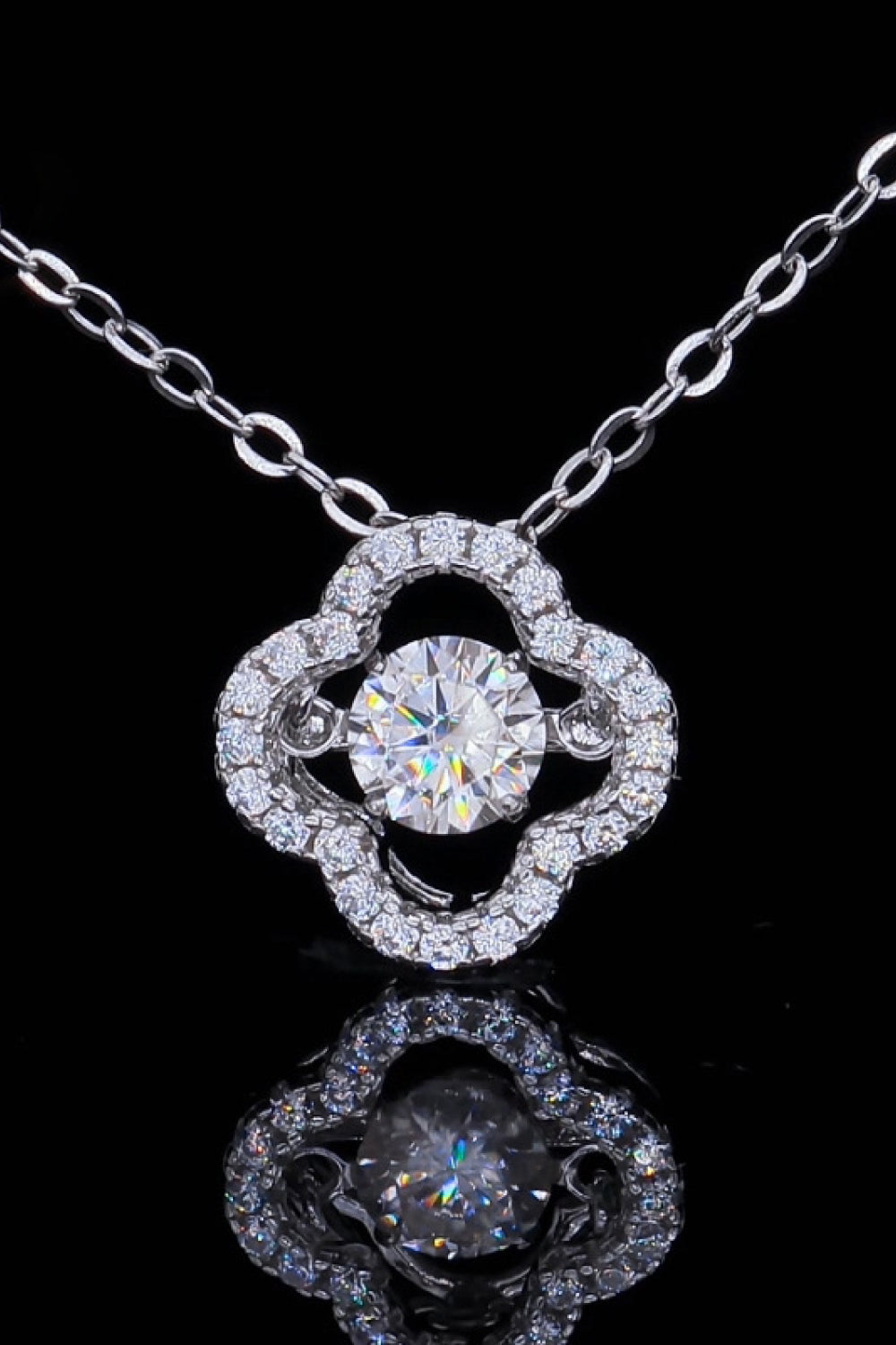 925 Sterling Silver Moissanite Flower Pendant Necklace - Necklaces - FITGGINS