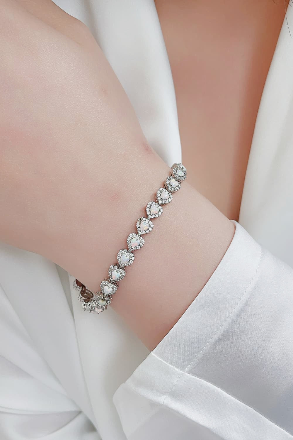 925 Sterling Silver Opal Heart Bracelet - Bracelets - FITGGINS